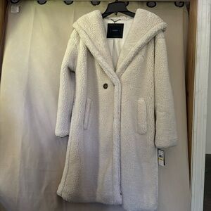Lucky Brand Hooded Teddy Long Coat cream M
